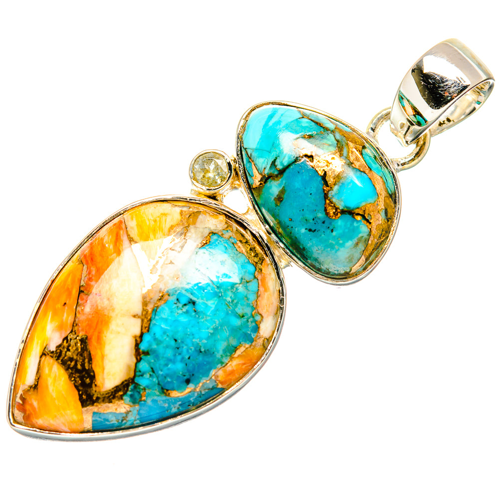 Spiny Oyster Turquoise, White Quartz Pendants handcrafted by Anasilvercos - PD36407 - Photo 2