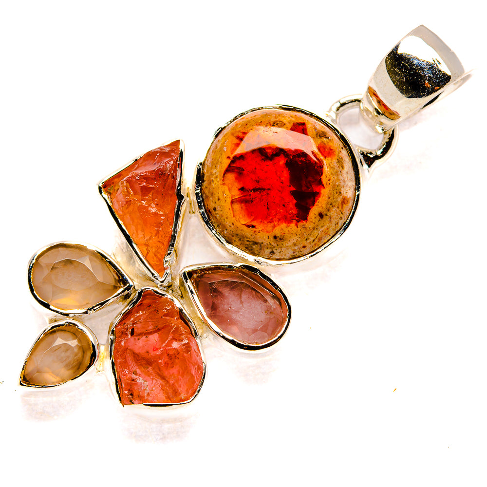 Mexican Fire Opal, Rose Quartz Pendants handcrafted by Anasilvercos - PD36437 - Photo 2
