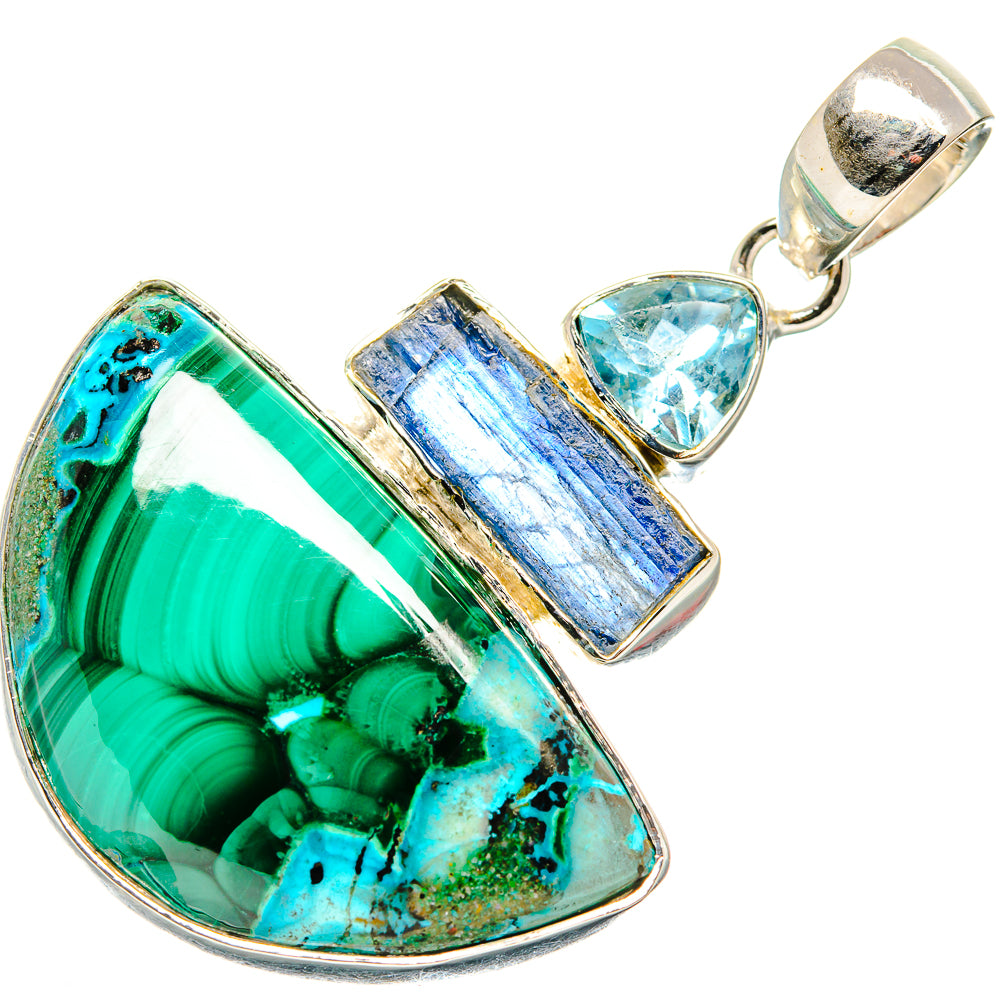 Malachite In Chrysocolla, Kyanite, Blue Topaz Pendants handcrafted by Anasilvercos - PD36471 - Photo 2