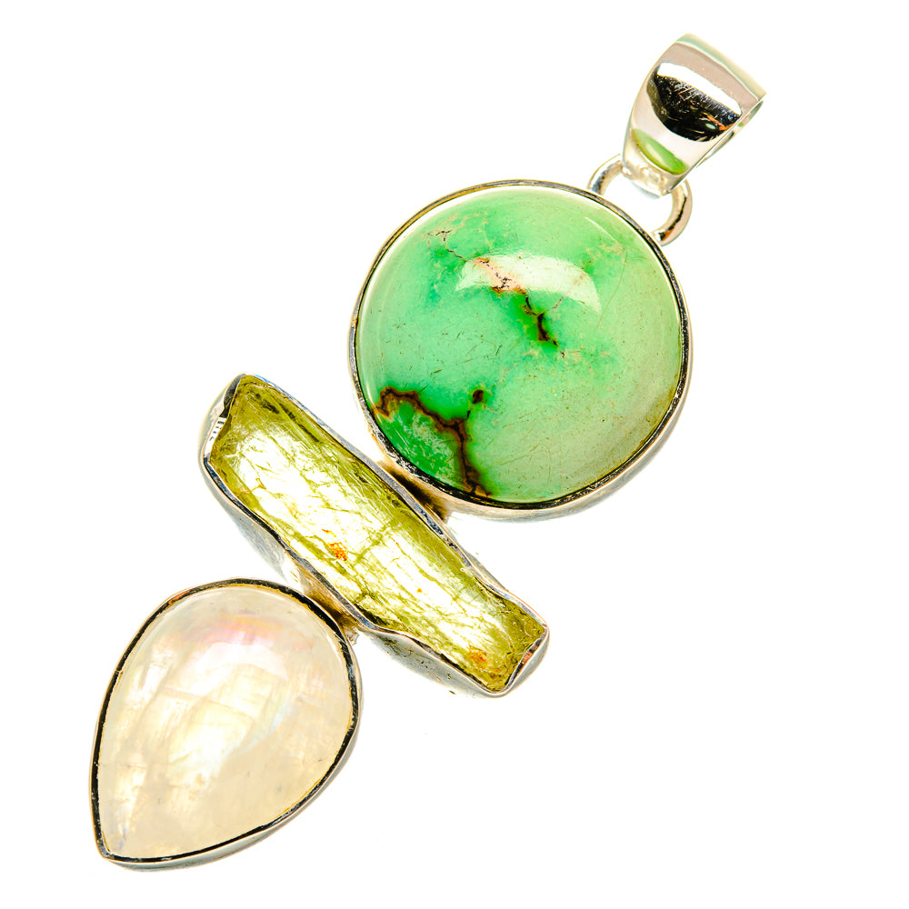 Tibetan Turquoise, Rainbow Moonstone, Green Tourmaline Pendants handcrafted by Anasilvercos - PD4327
