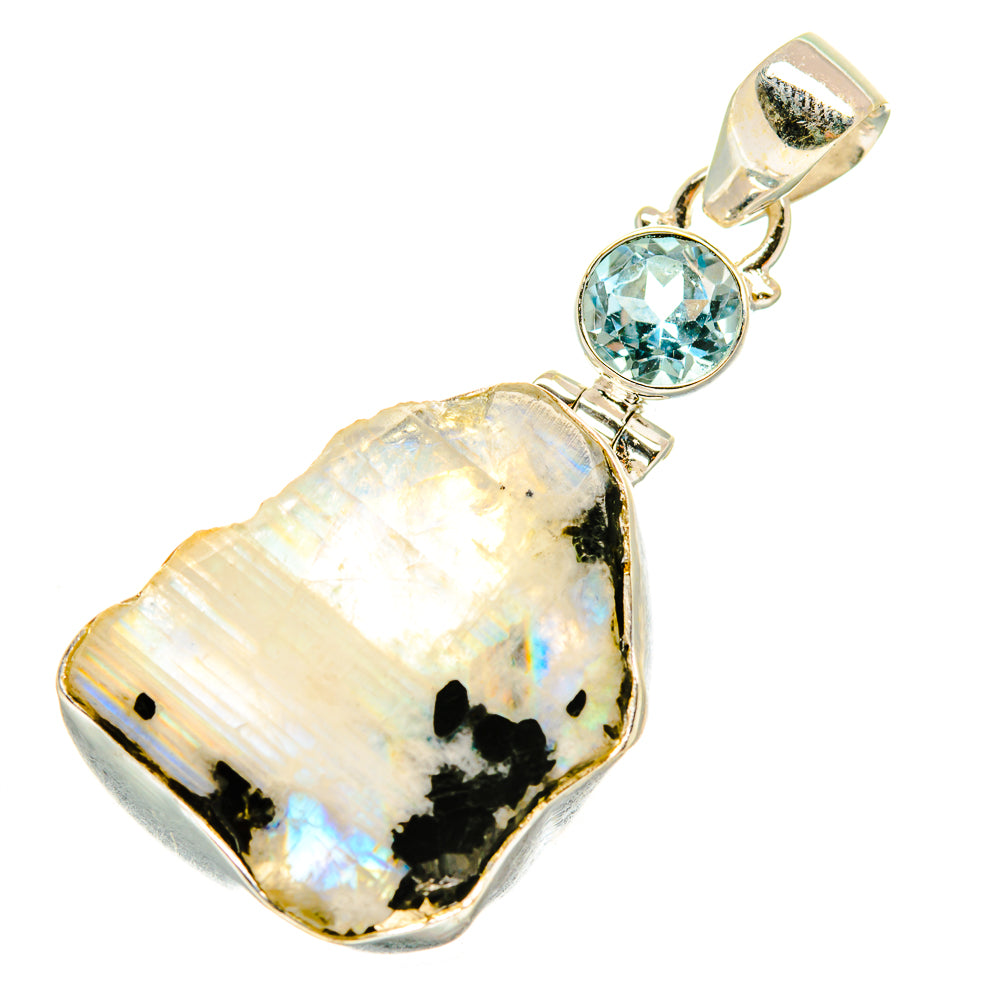 Rainbow Moonstone, Blue Topaz Pendants handcrafted by Anasilvercos - PD4340