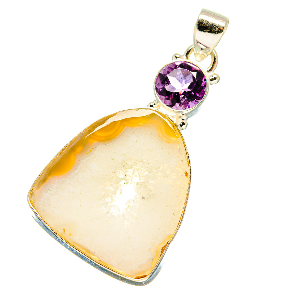 White Geode Slice, Amethyst Pendants handcrafted by Anasilvercos - PD759730