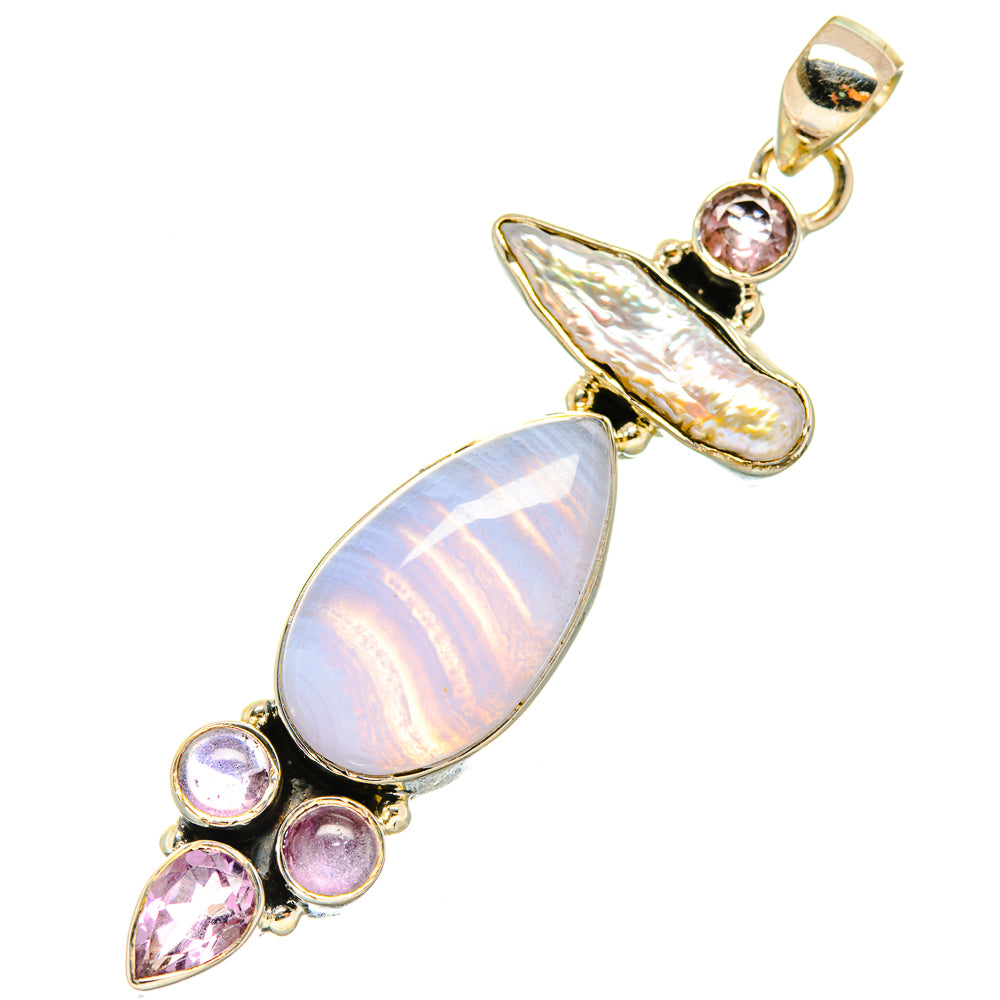 Blue Lace Agate Pendants handcrafted by Anasilvercos - PD5234
