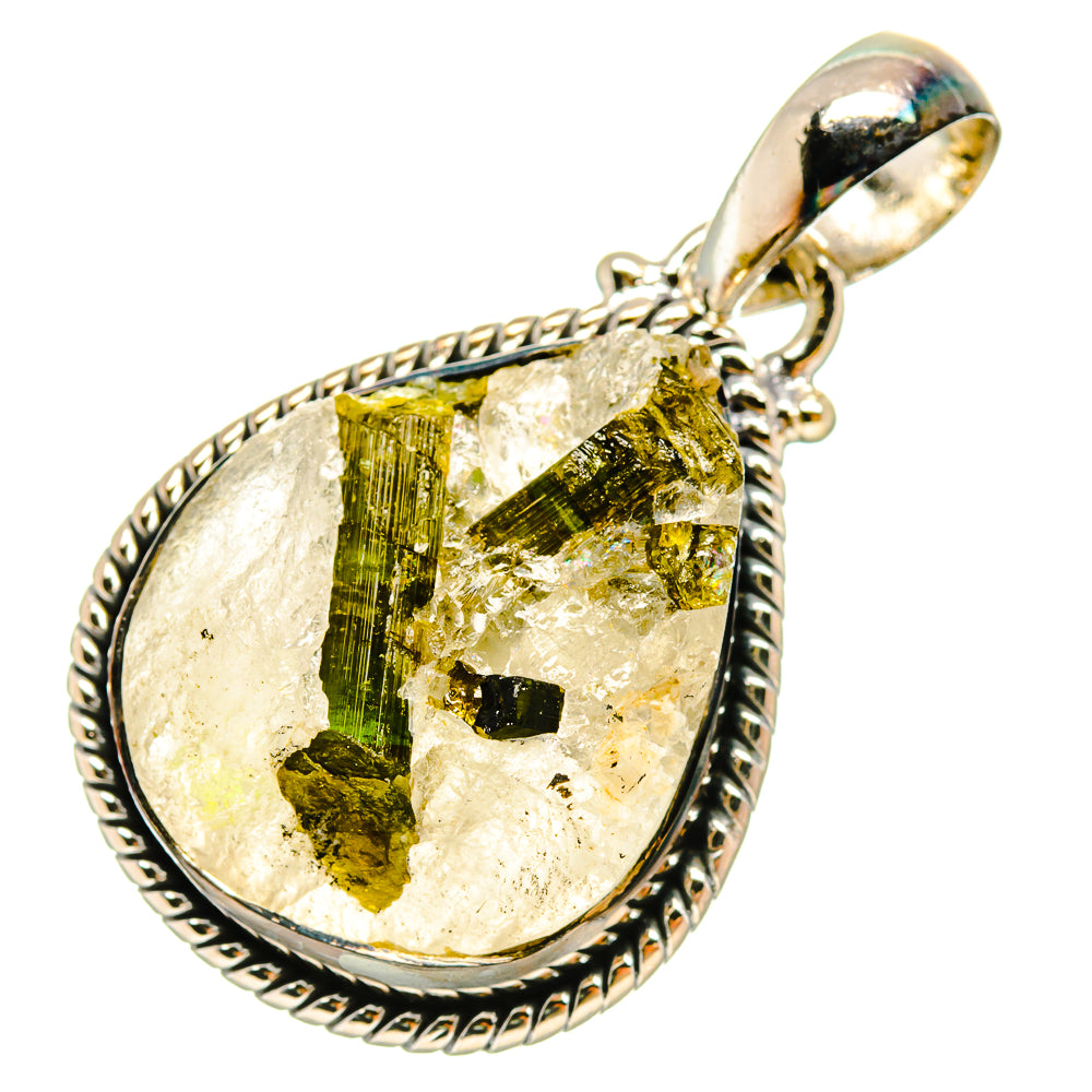 Green Tourmaline In Quartz Pendants handcrafted by Anasilvercos - PD6315