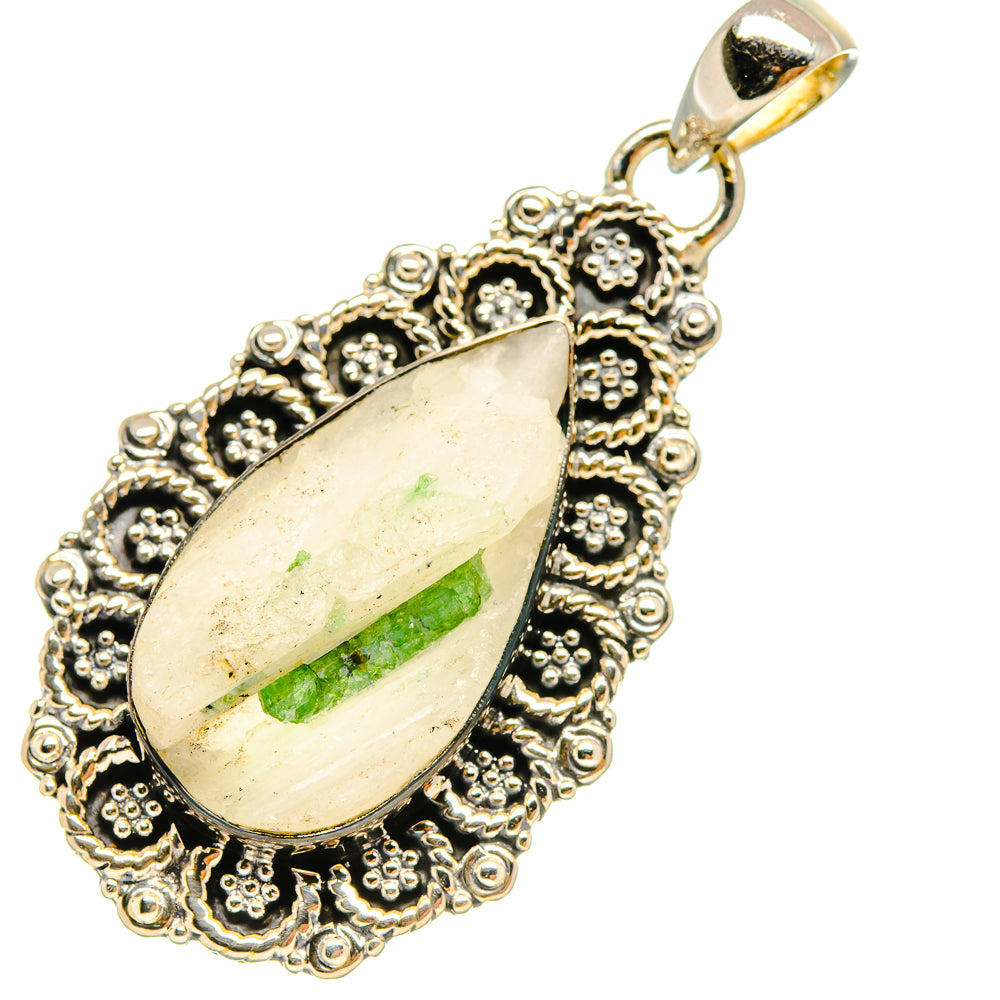Green Tourmaline In Quartz Pendants handcrafted by Anasilvercos - PD6518