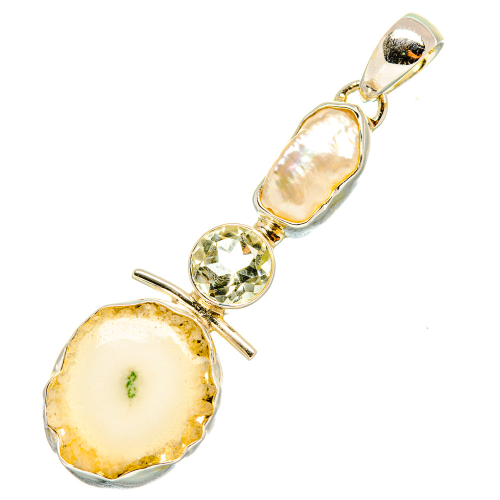 White Solar Quartz, Mother Of Pearl, Green Amethyst Pendants handcrafted by Anasilvercos - PD6889