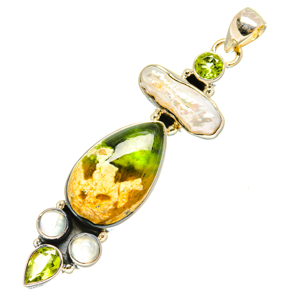 Australian Green Opal, Mother Of Pearl, Peridot, Aquamarine Pendants handcrafted by Anasilvercos - PD6891