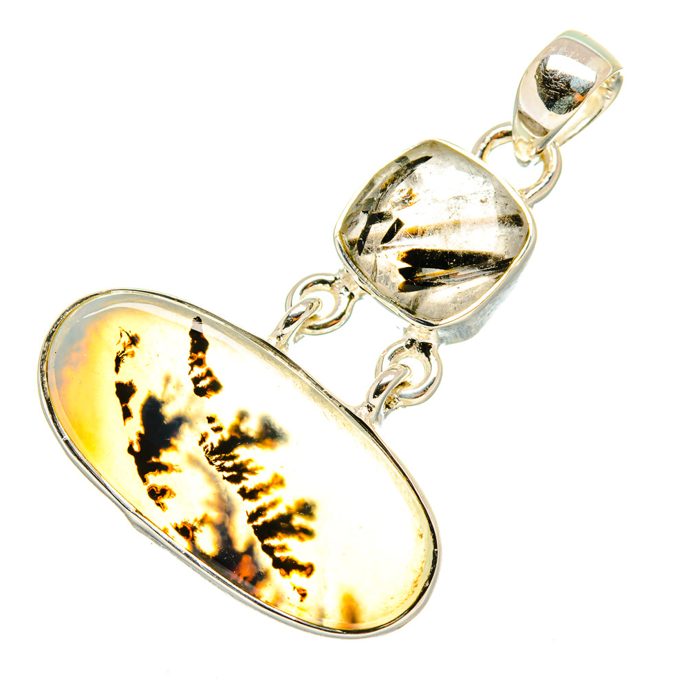 Scenic Dendritic Agate, Tourmalinated Quartz Pendants handcrafted by Anasilvercos - PD6897