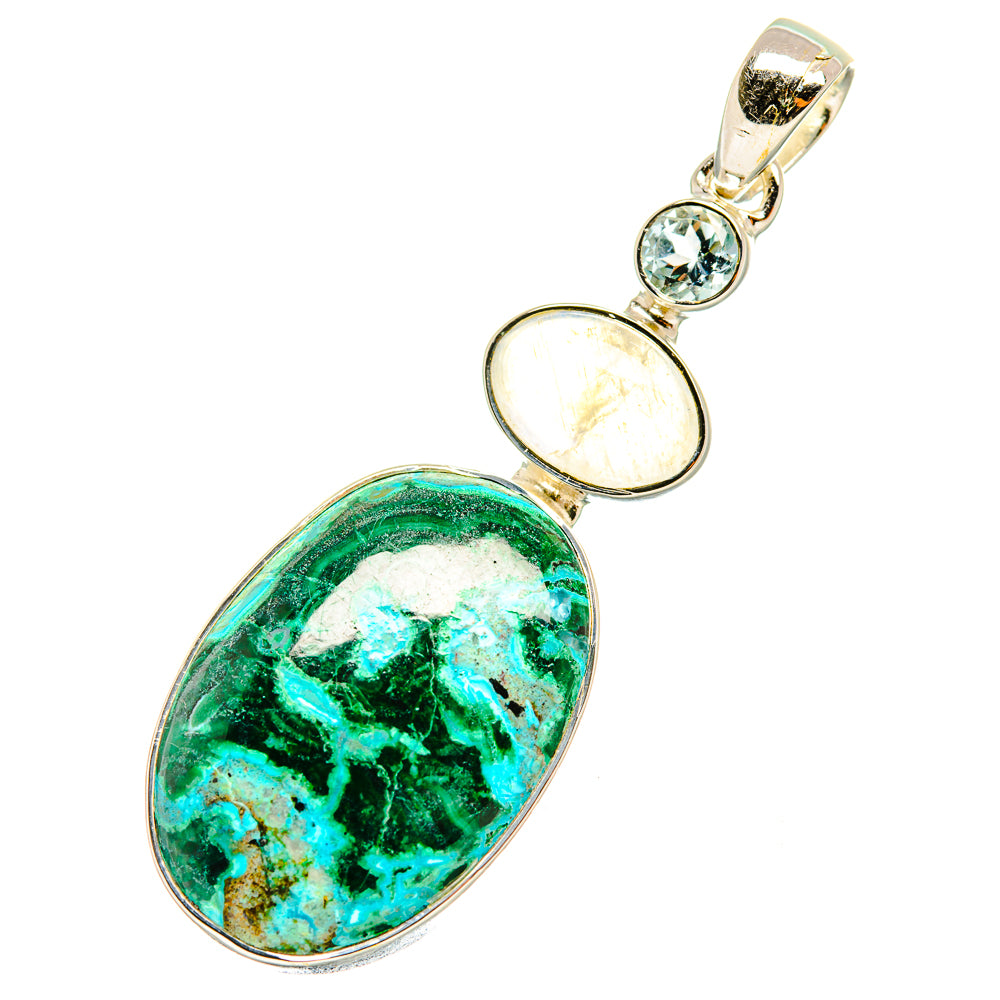 Chrysocolla, Rainbow Moonstone, Blue Topaz Pendants handcrafted by Anasilvercos - PD6899
