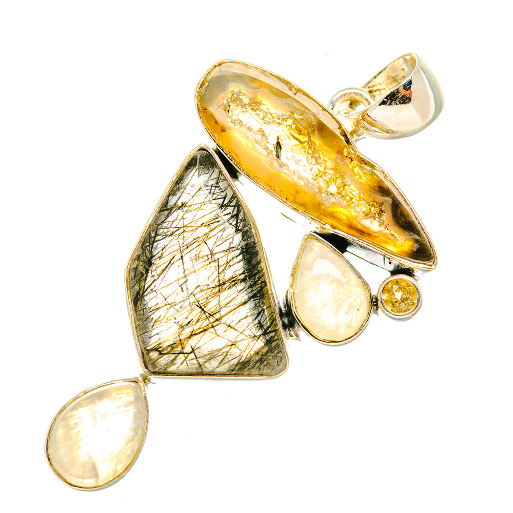 Tourmalinated Quartz, Coconut Geode Slice, Rainbow Moonstone, Citrine Pendants handcrafted by Anasilvercos - PD6930