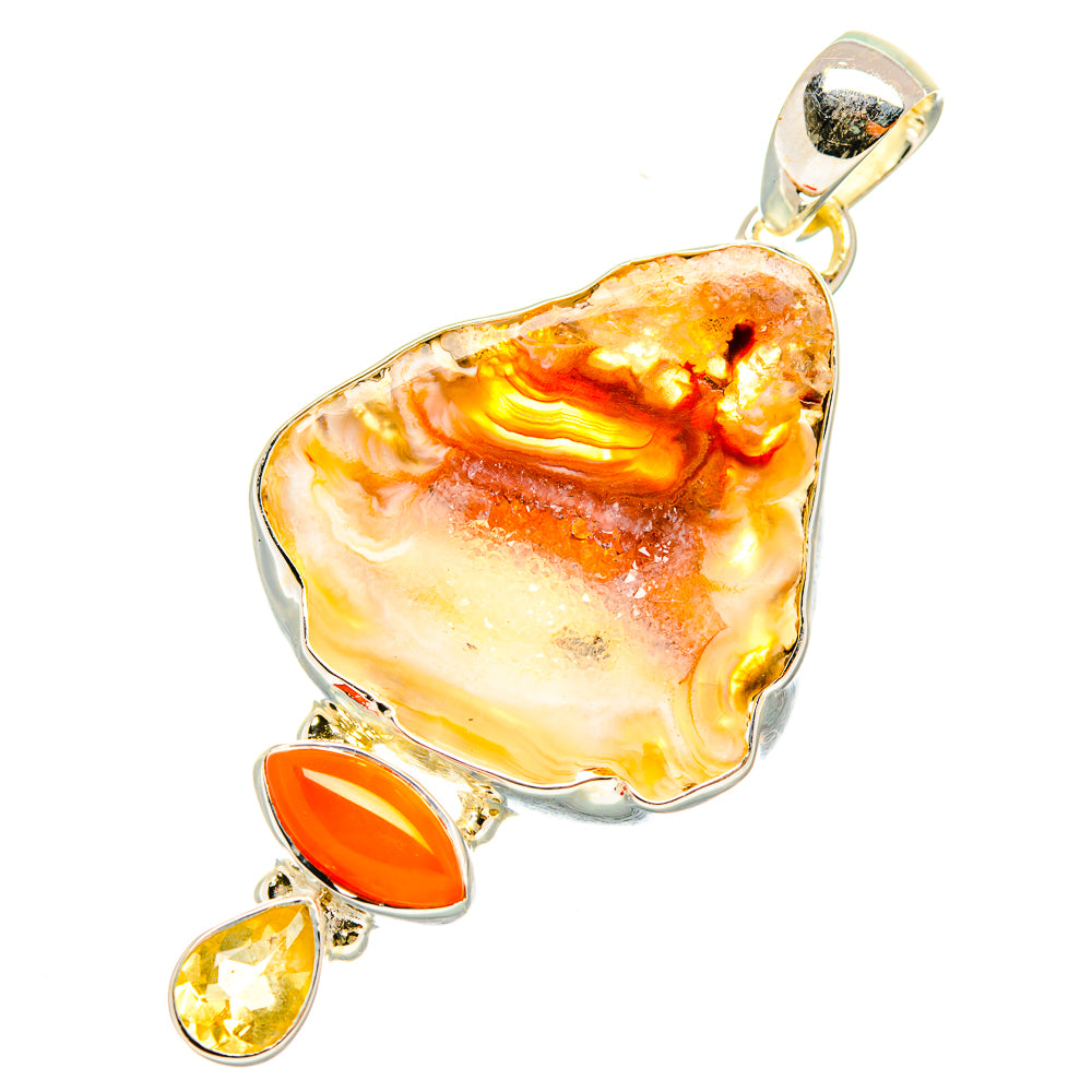 Coconut Geode Slice, Carnelian, Citrine Pendants handcrafted by Anasilvercos - PD6931