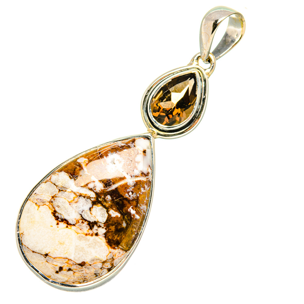 Peanut Wood Jasper, Smoky Quartz Pendants handcrafted by Anasilvercos - PD7013