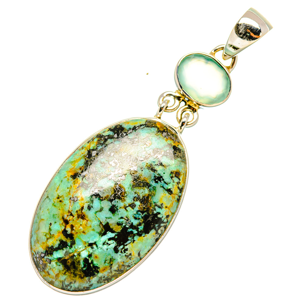 Tibetan Turquoise, Aqua Chalcedony Pendants handcrafted by Anasilvercos - PD7022