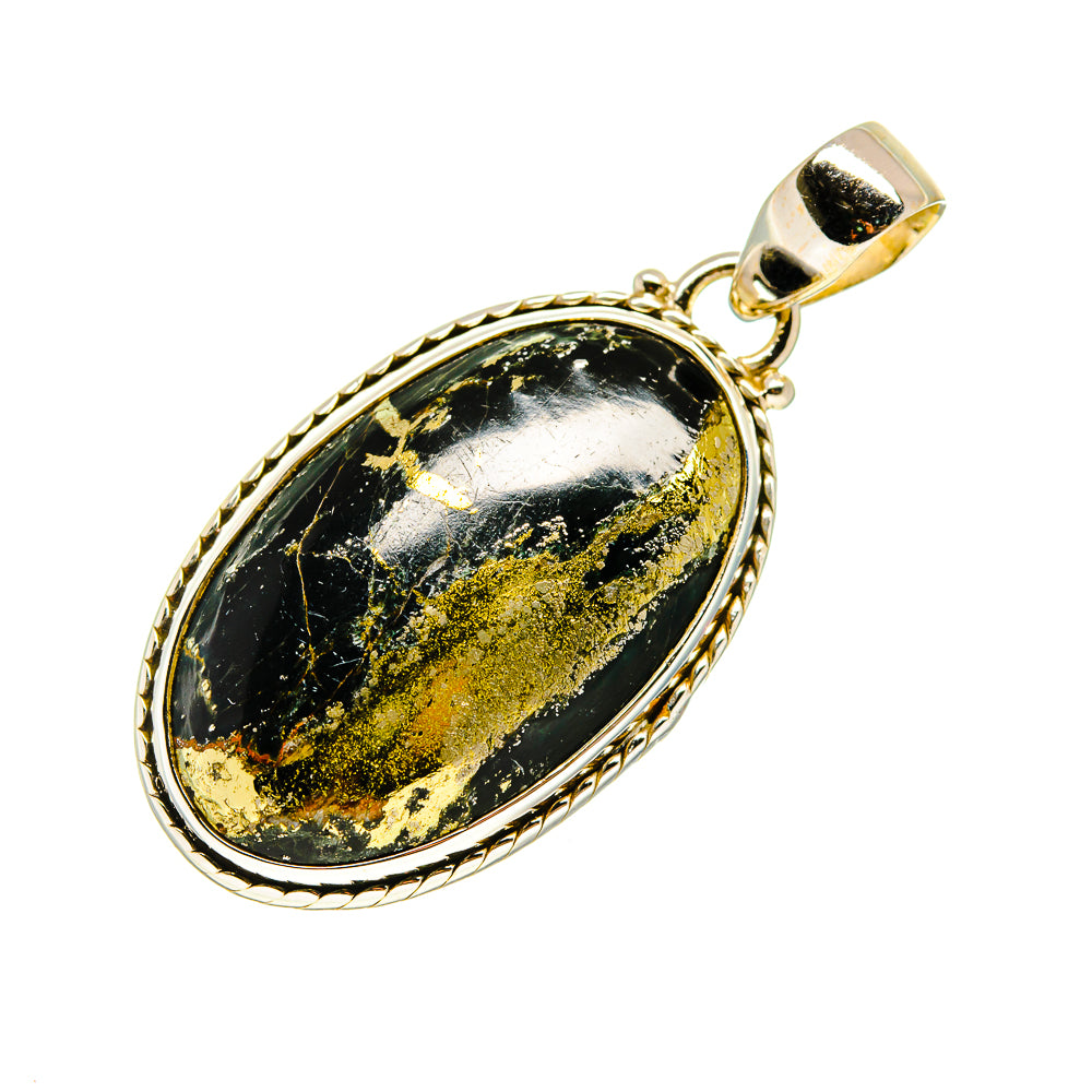 Pyrite In Black Onyx Pendants handcrafted by Anasilvercos - PD742994