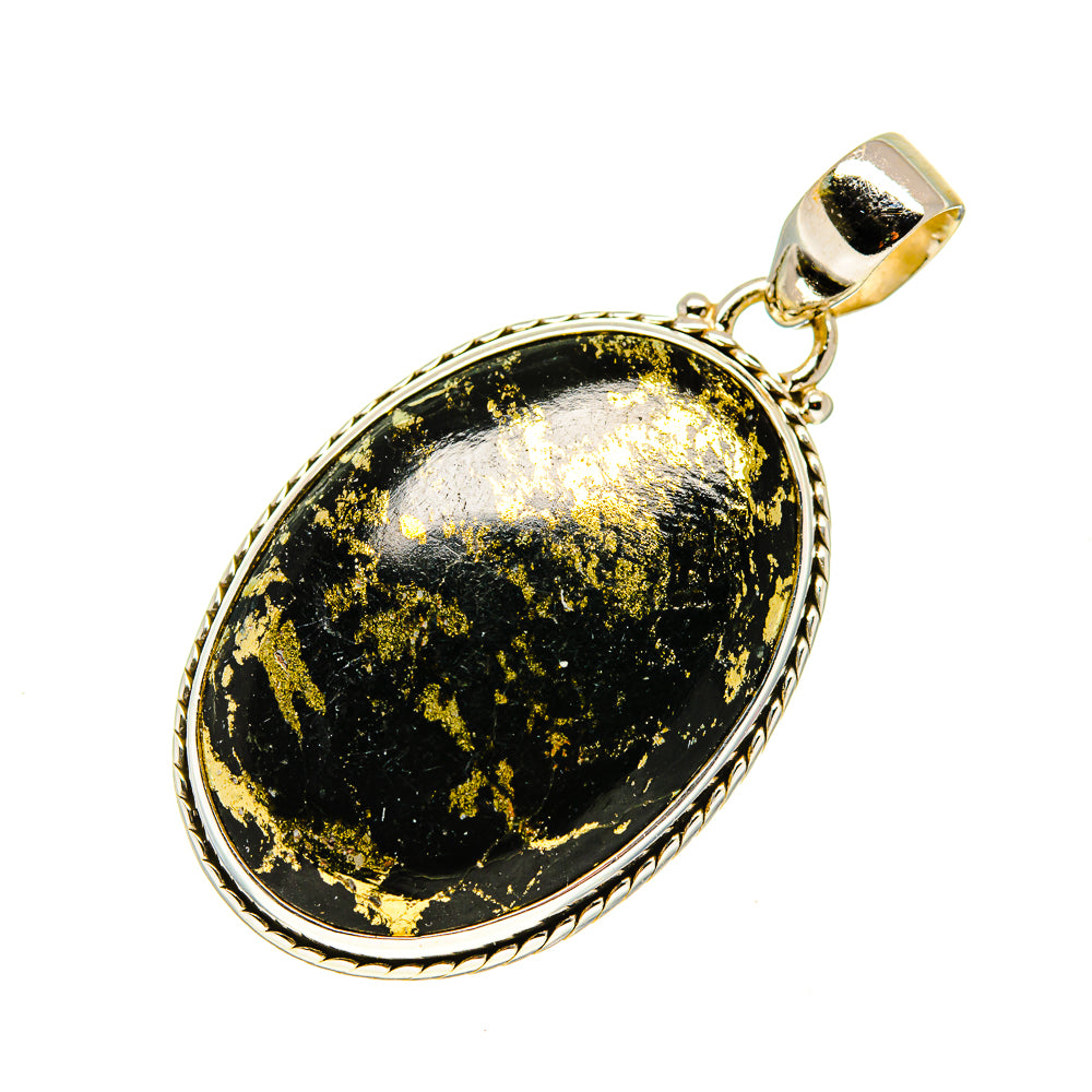 Pyrite In Black Onyx Pendants handcrafted by Anasilvercos - PD744919