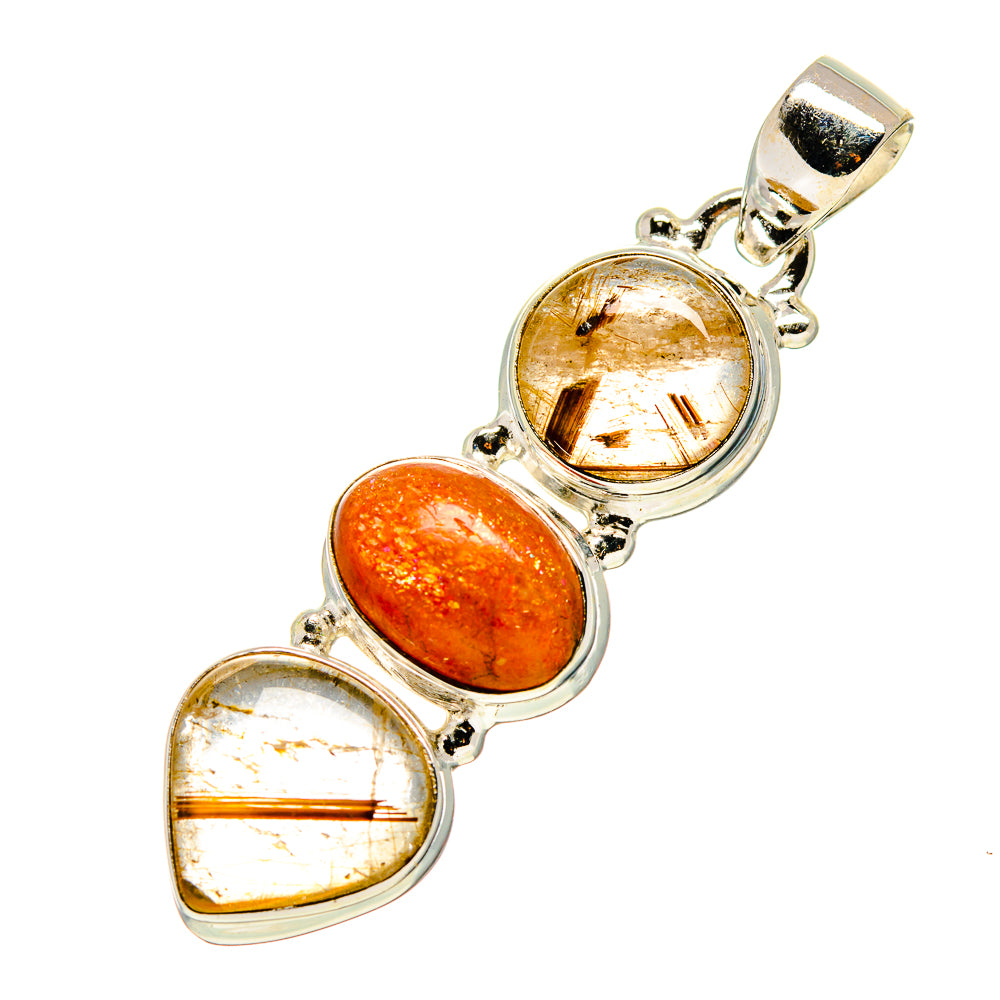 Rutilated Quartz, Sunstone Pendants handcrafted by Anasilvercos - PD746175