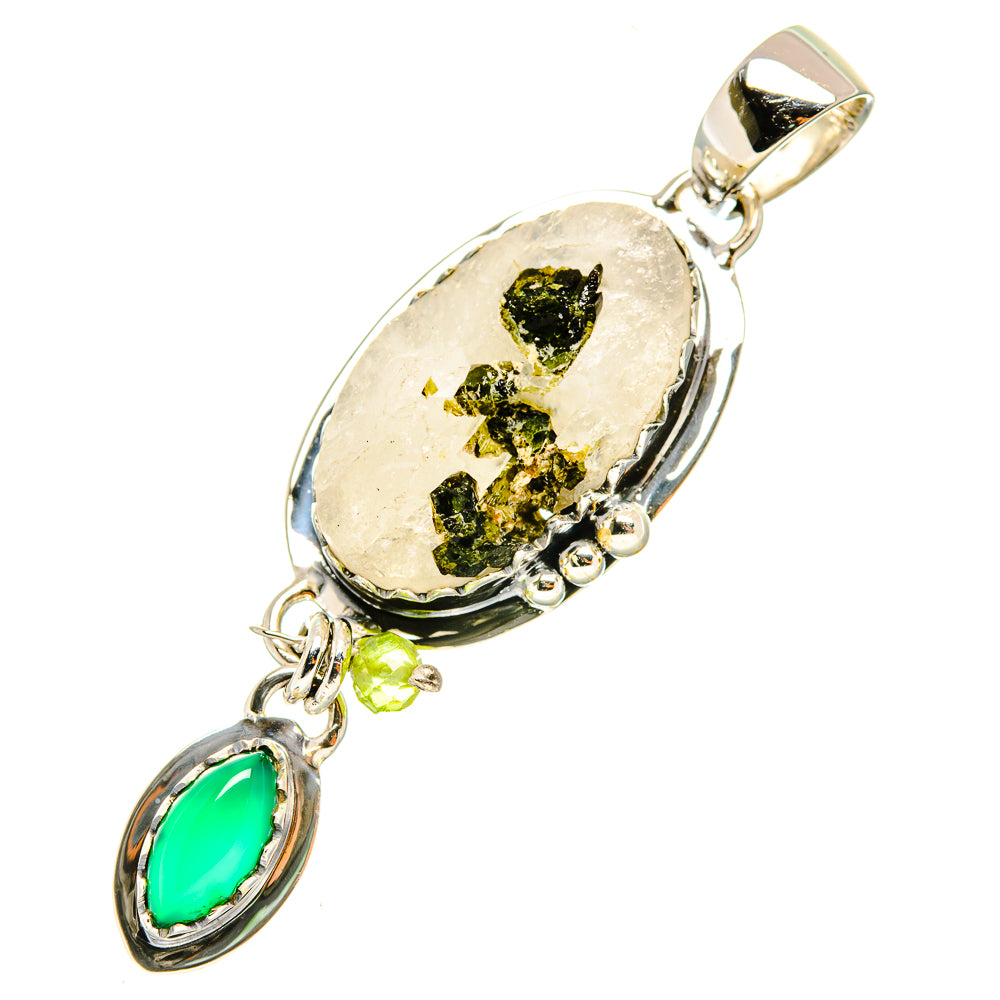 Green Tourmaline In Quartz Pendants handcrafted by Anasilvercos - PD7499