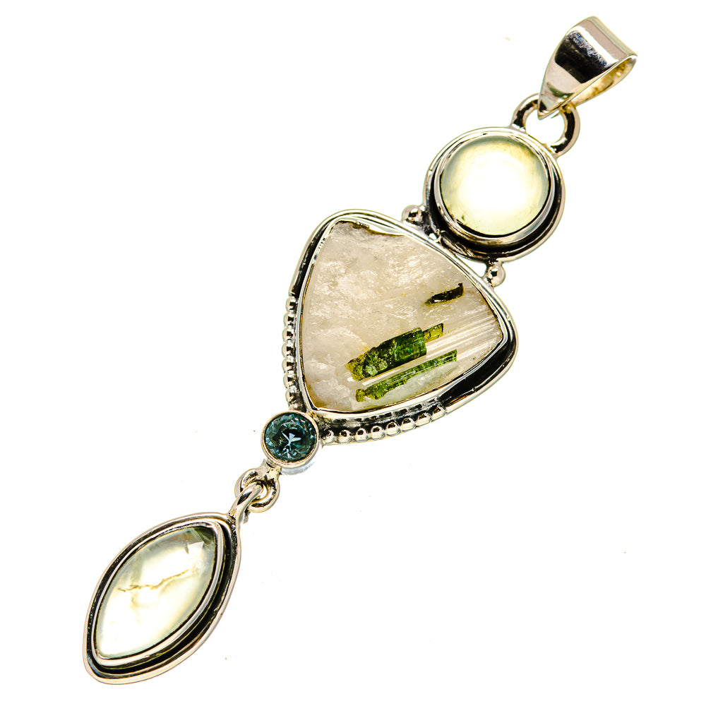 Green Tourmaline In Quartz Pendants handcrafted by Anasilvercos - PD756447