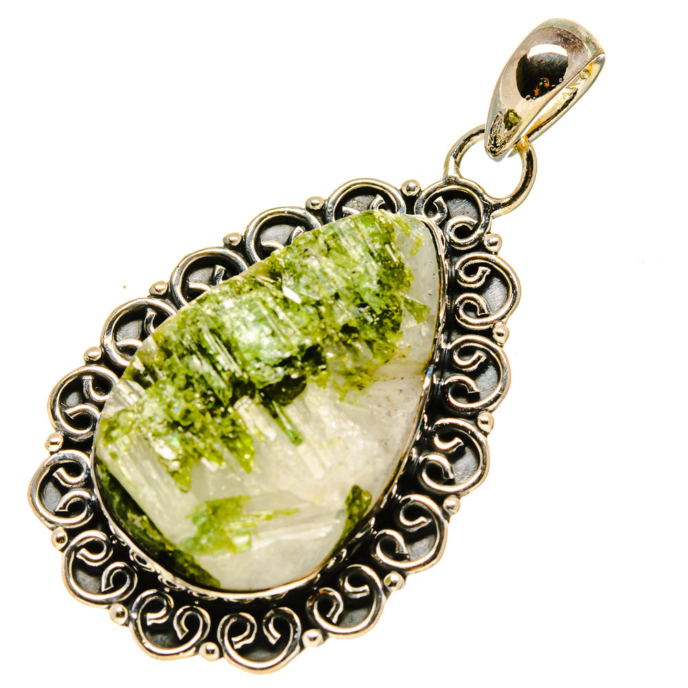 Green Tourmaline In Quartz Pendants handcrafted by Anasilvercos - PD756523