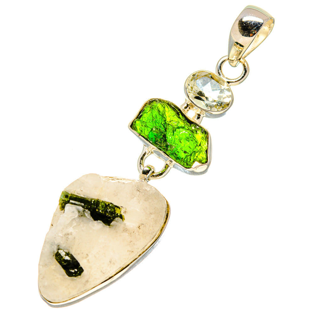 Green Tourmaline In Quartz Pendants handcrafted by Anasilvercos - PD756537