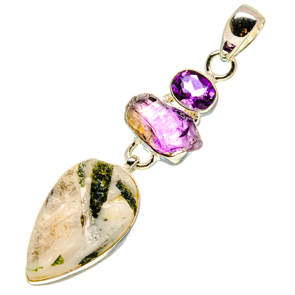 Green Tourmaline In Quartz Pendants handcrafted by Anasilvercos - PD756573
