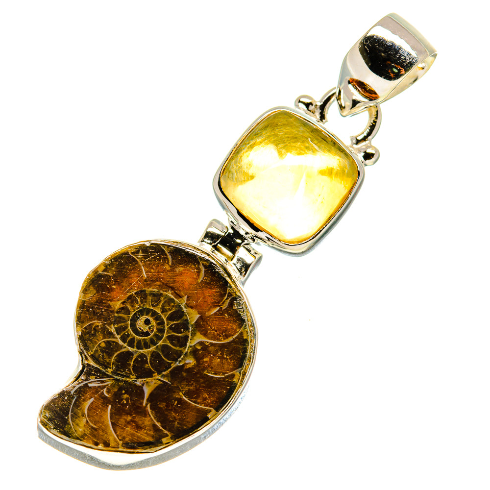 Ammonite Fossil, Citrine Pendants handcrafted by Anasilvercos - PD757698