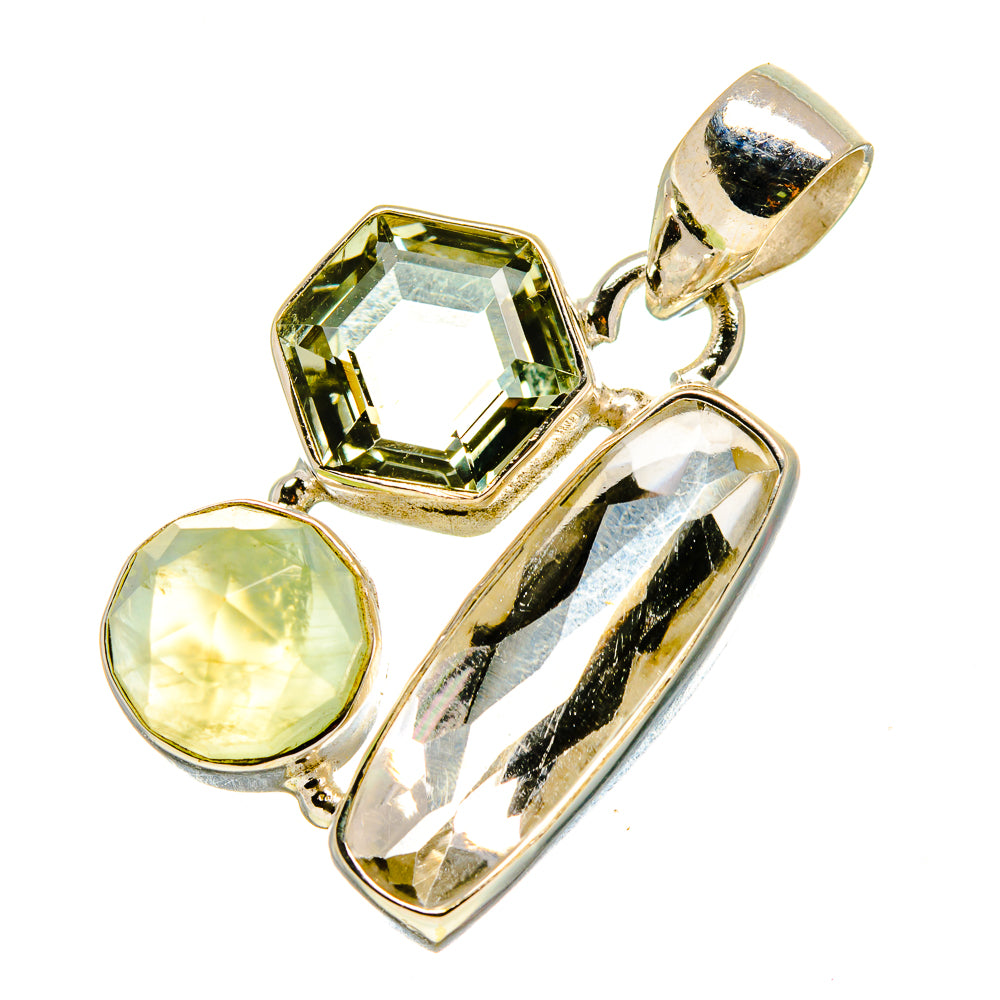 White Quartz, Green Amethyst, Prehnite Pendants handcrafted by Anasilvercos - PD757749