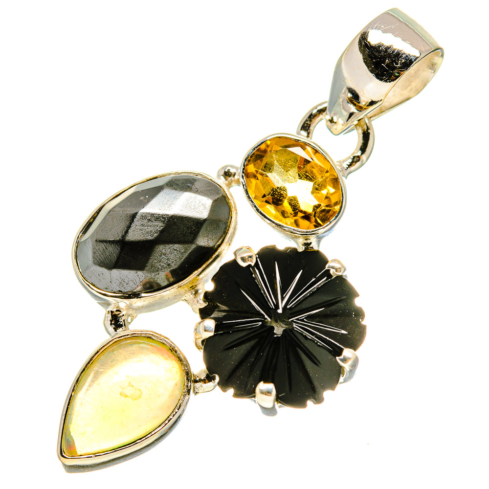 Black Onyx, Hematite, Ethiopian Opal, Citrine Pendants handcrafted by Anasilvercos - PD757786