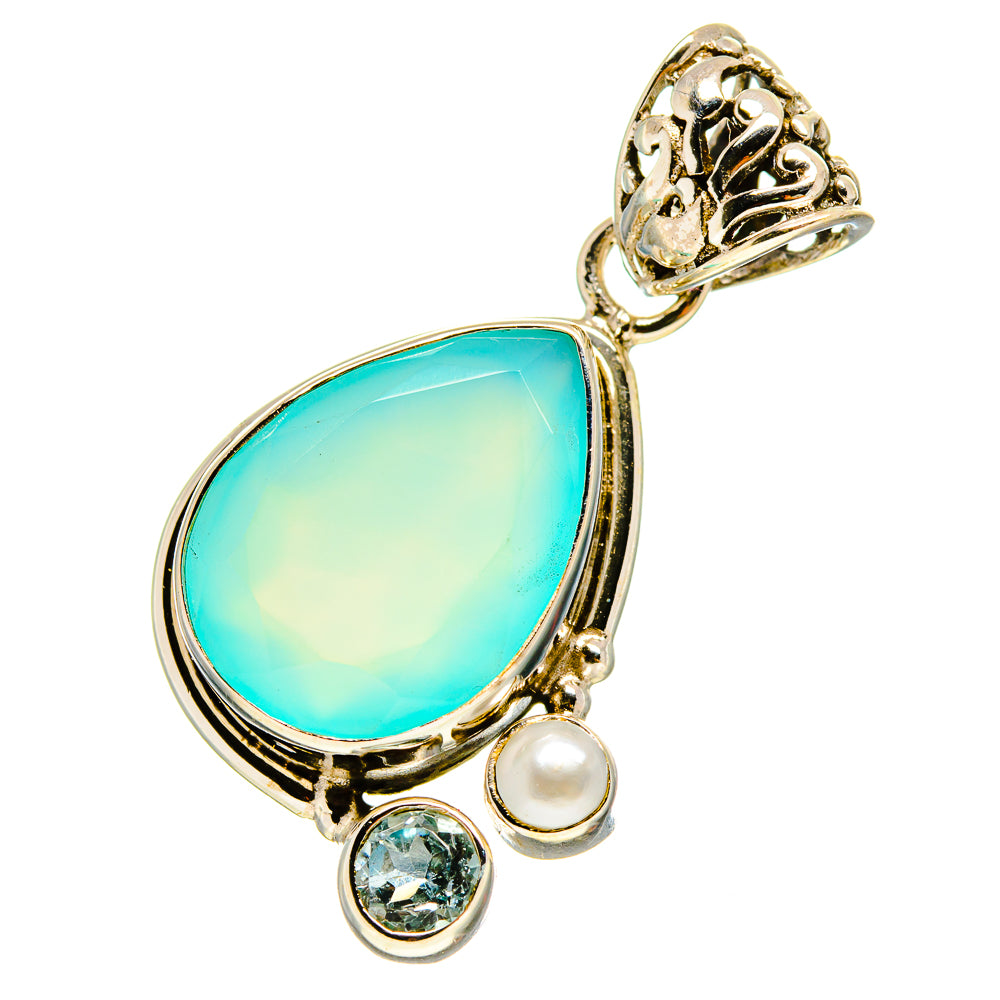 Aqua Chalcedony, Blue Topaz, Cultured Pearl Pendants handcrafted by Anasilvercos - PD757790