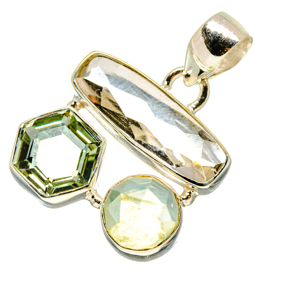 White Quartz, Green Amethyst, Prehnite Pendants handcrafted by Anasilvercos - PD757794