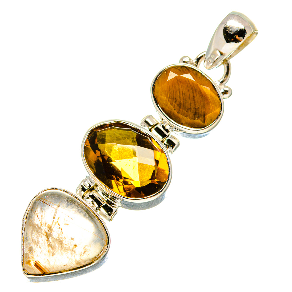 Rutilated Quartz, Mandarin Citrine, Tiger Eye Pendants handcrafted by Anasilvercos - PD757811