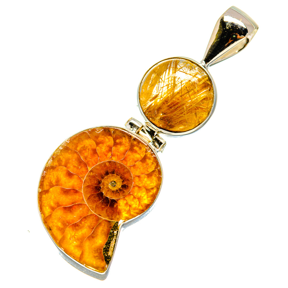 Ammonite Fossil, Rutilated Quartz Pendants handcrafted by Anasilvercos - PD757819