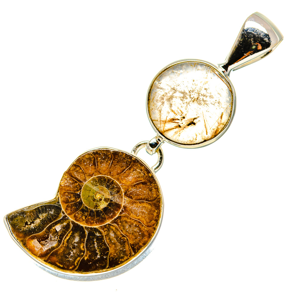 Ammonite Fossil, Rutilated Quartz Pendants handcrafted by Anasilvercos - PD758734