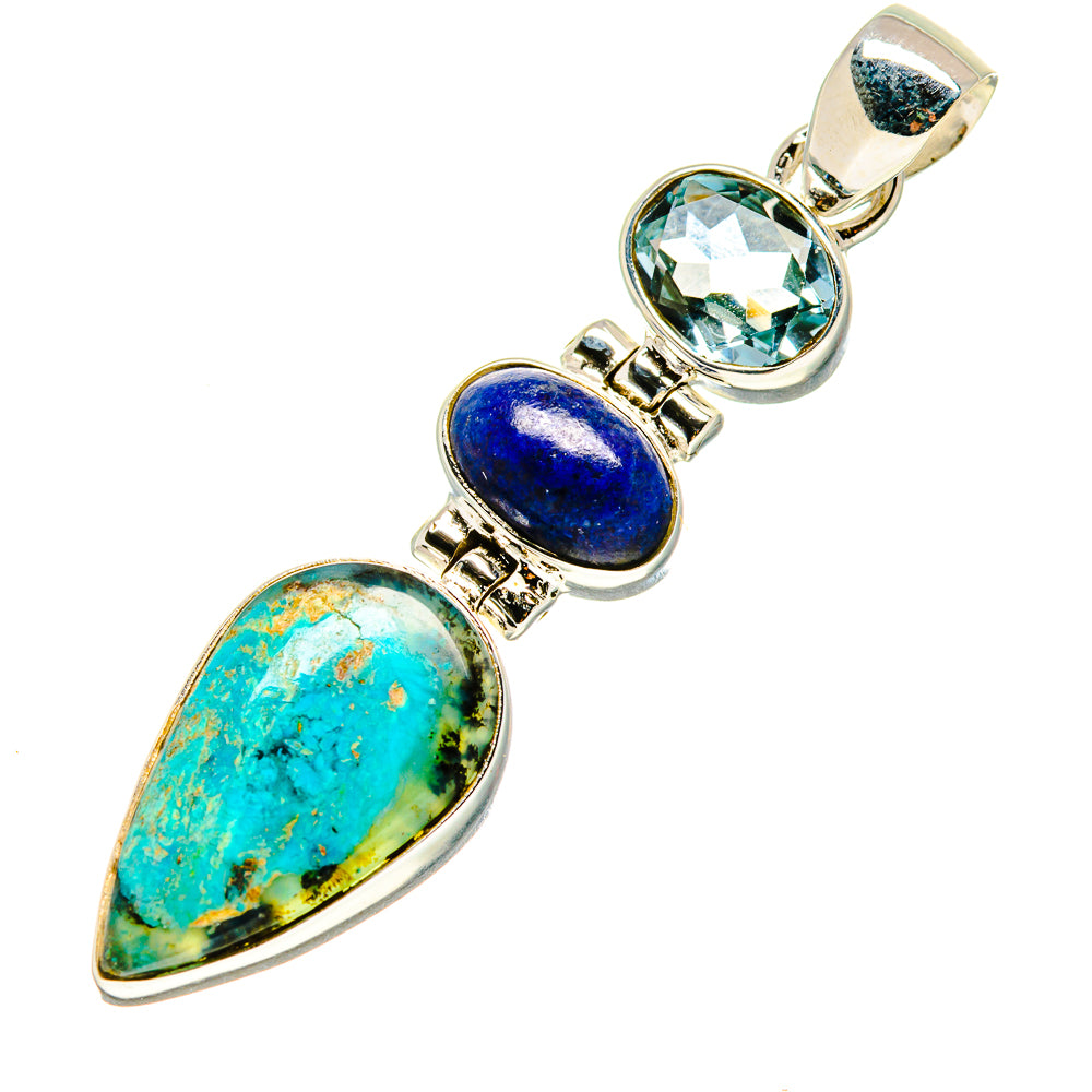 Australian Green Opal, Lapis Lazuli, Blue Topaz Pendants handcrafted by Anasilvercos - PD758746