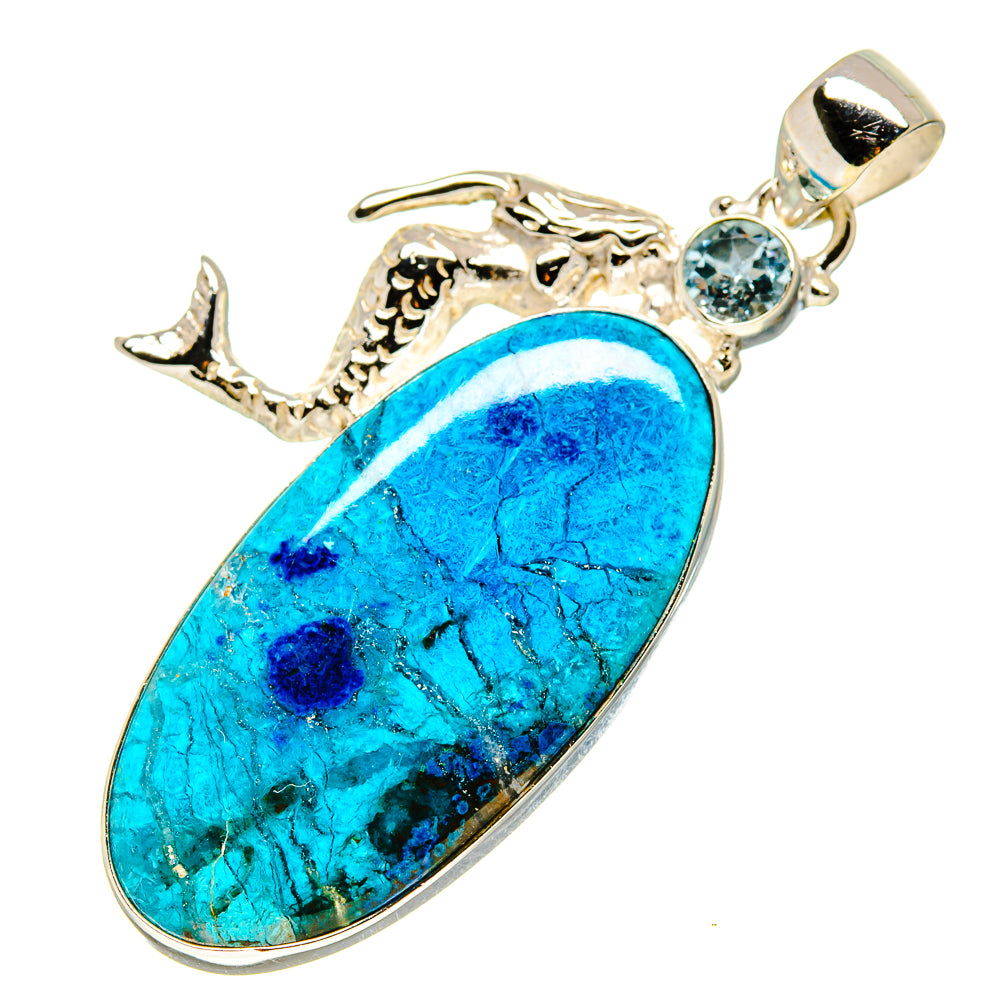 Shattuckite, Blue Topaz Mermaid Pendants handcrafted by Anasilvercos - PD758763