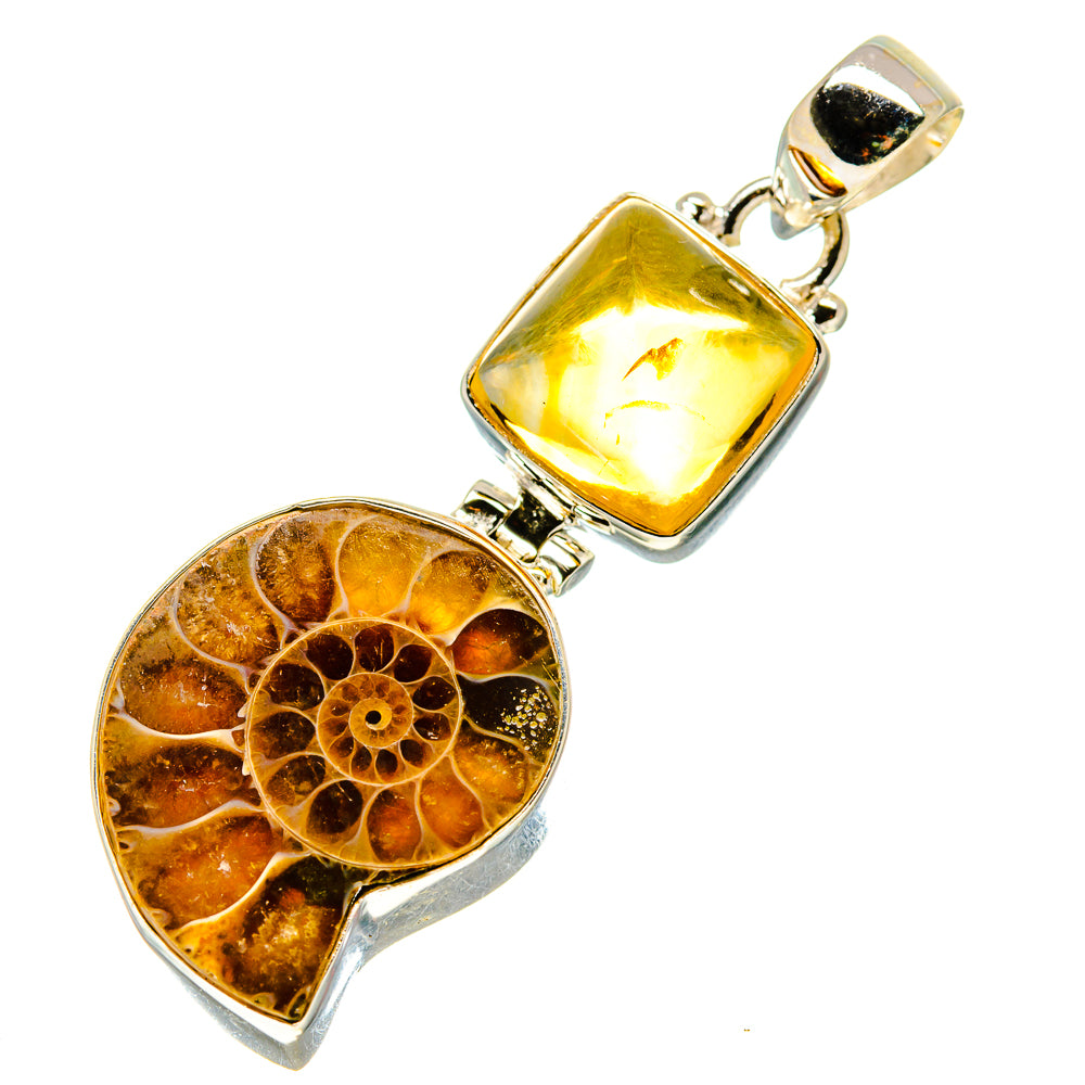 Ammonite Fossil, Citrine Pendants handcrafted by Anasilvercos - PD758766