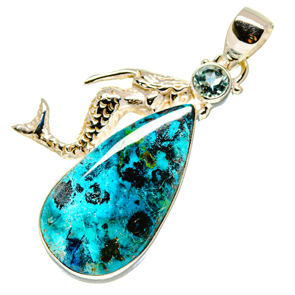 Shattuckite, Blue Topaz Mermaid Pendants handcrafted by Anasilvercos - PD758774