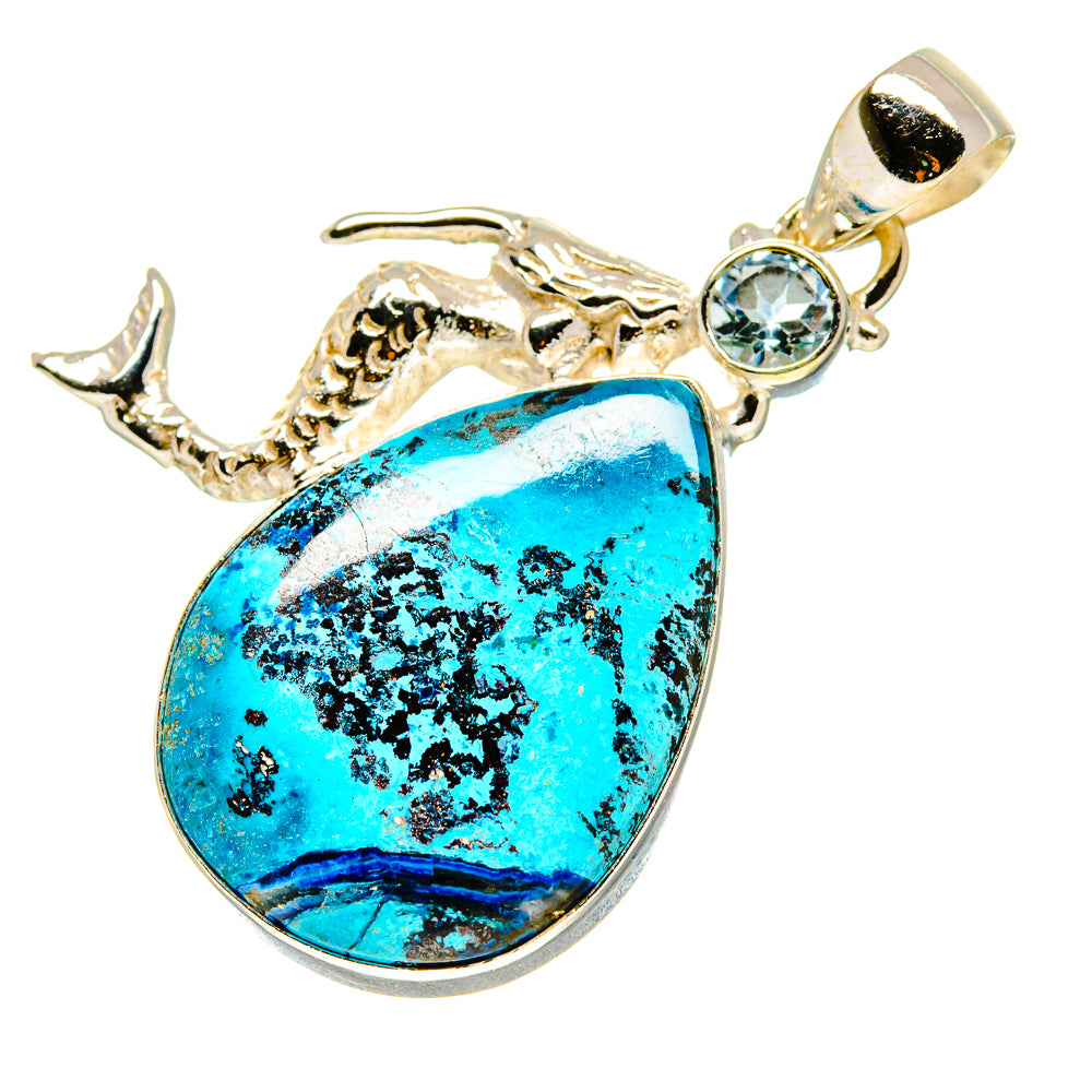 Shattuckite, Blue Topaz Mermaid Pendants handcrafted by Anasilvercos - PD758776