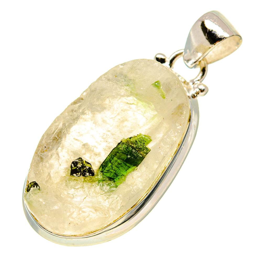 Green Tourmaline In Quartz Pendants handcrafted by Anasilvercos - PD759284