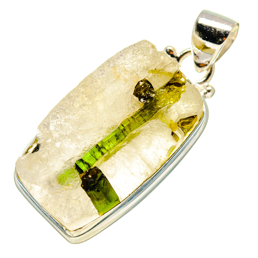 Green Tourmaline In Quartz Pendants handcrafted by Anasilvercos - PD759366