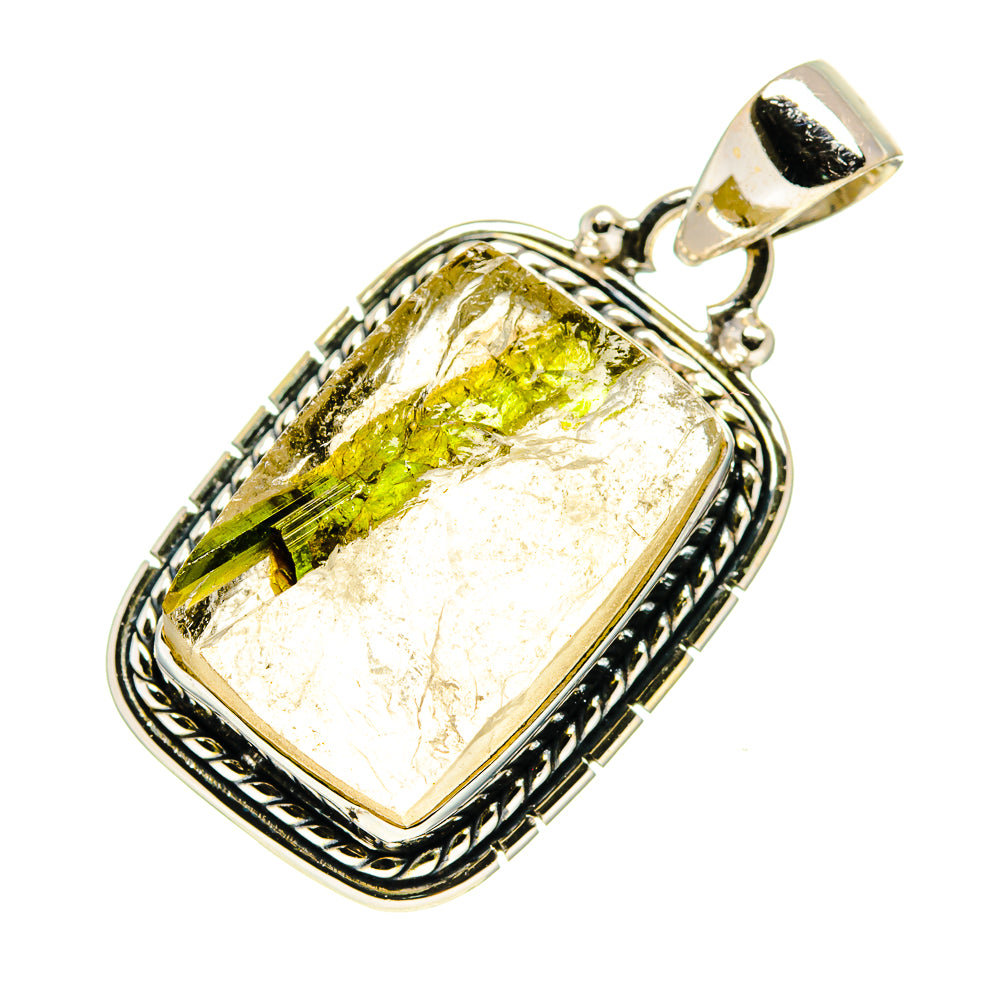 Green Tourmaline In Quartz Pendants handcrafted by Anasilvercos - PD759463