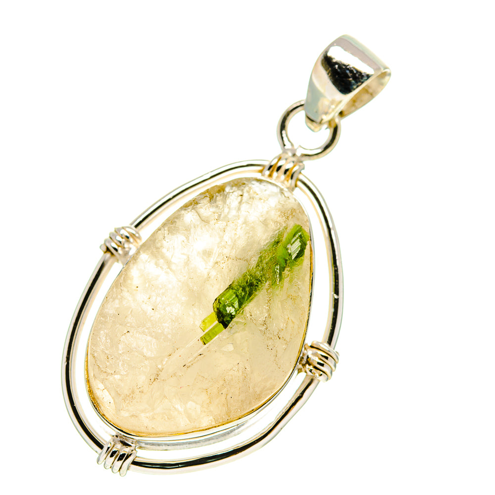 Green Tourmaline In Quartz Pendants handcrafted by Anasilvercos - PD759901