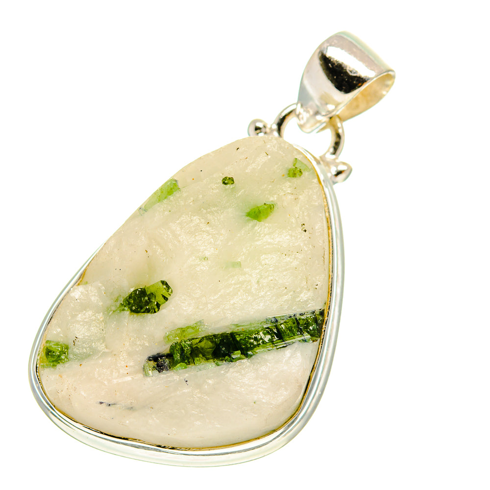 Green Tourmaline In Quartz Pendants handcrafted by Anasilvercos - PD759943