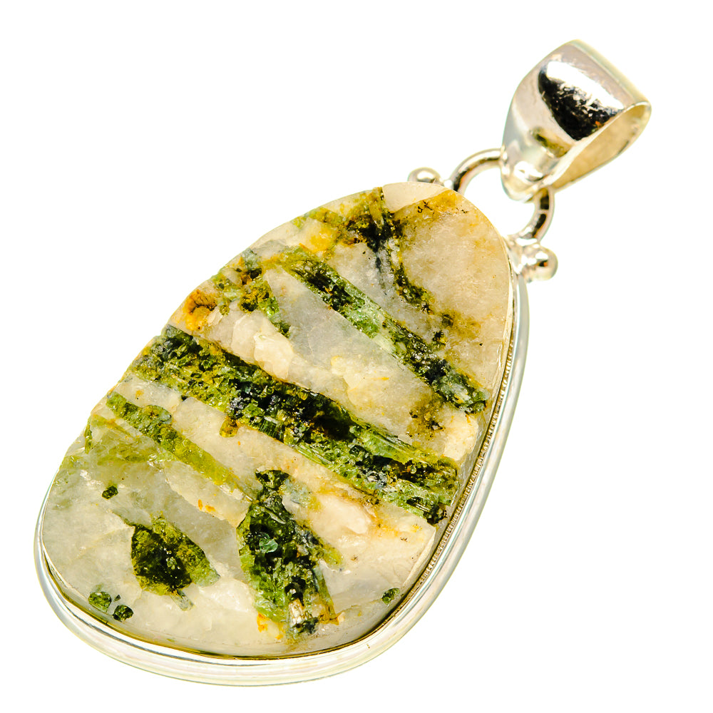 Green Tourmaline In Quartz Pendants handcrafted by Anasilvercos - PD760049