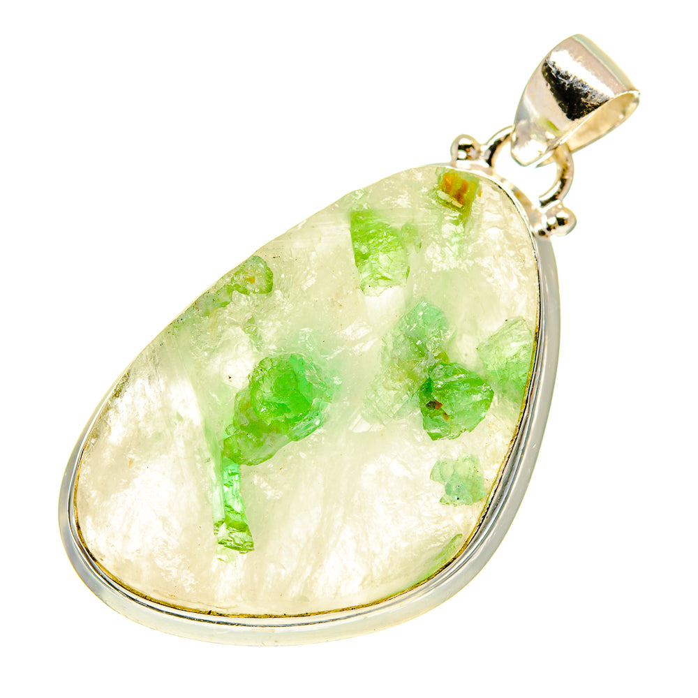 Green Tourmaline In Quartz Pendants handcrafted by Anasilvercos - PD760150