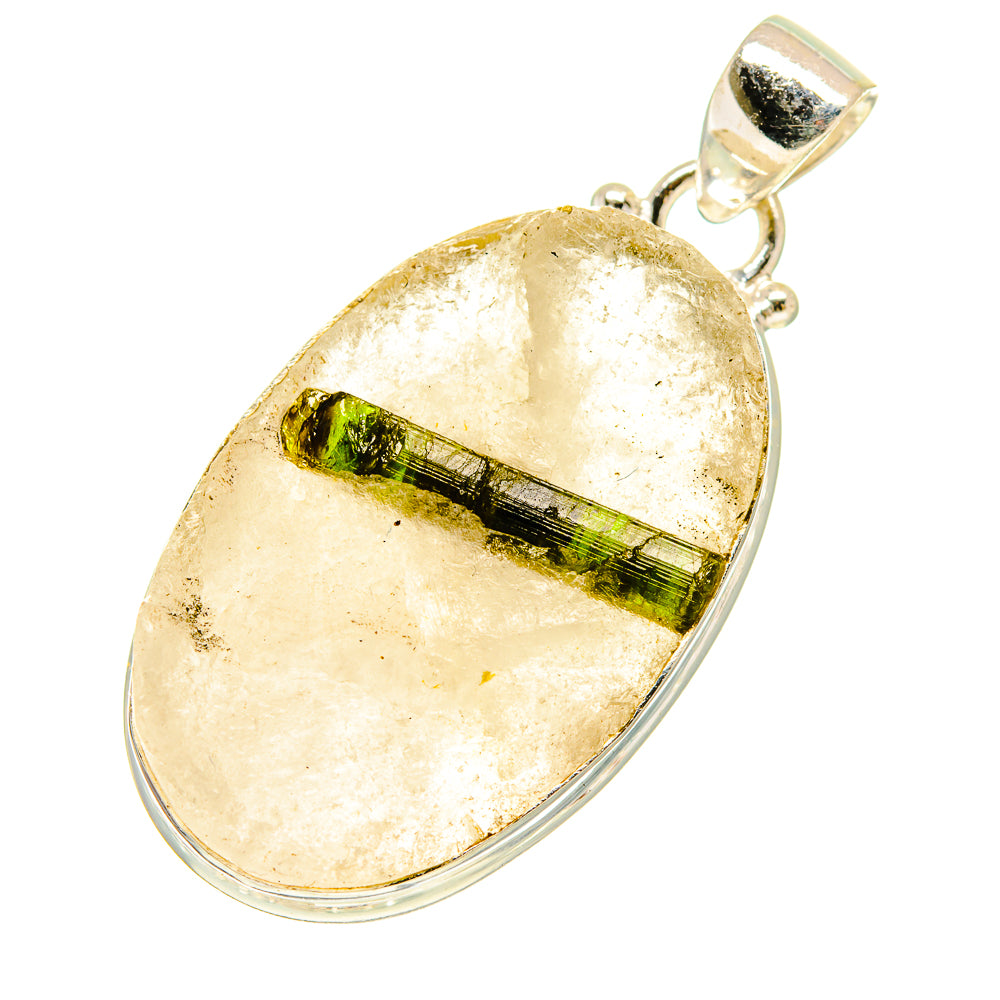 Green Tourmaline In Quartz Pendants handcrafted by Anasilvercos - PD760270