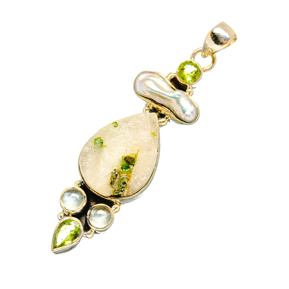 Green Tourmaline In Quartz Pendants handcrafted by Anasilvercos - PD7732
