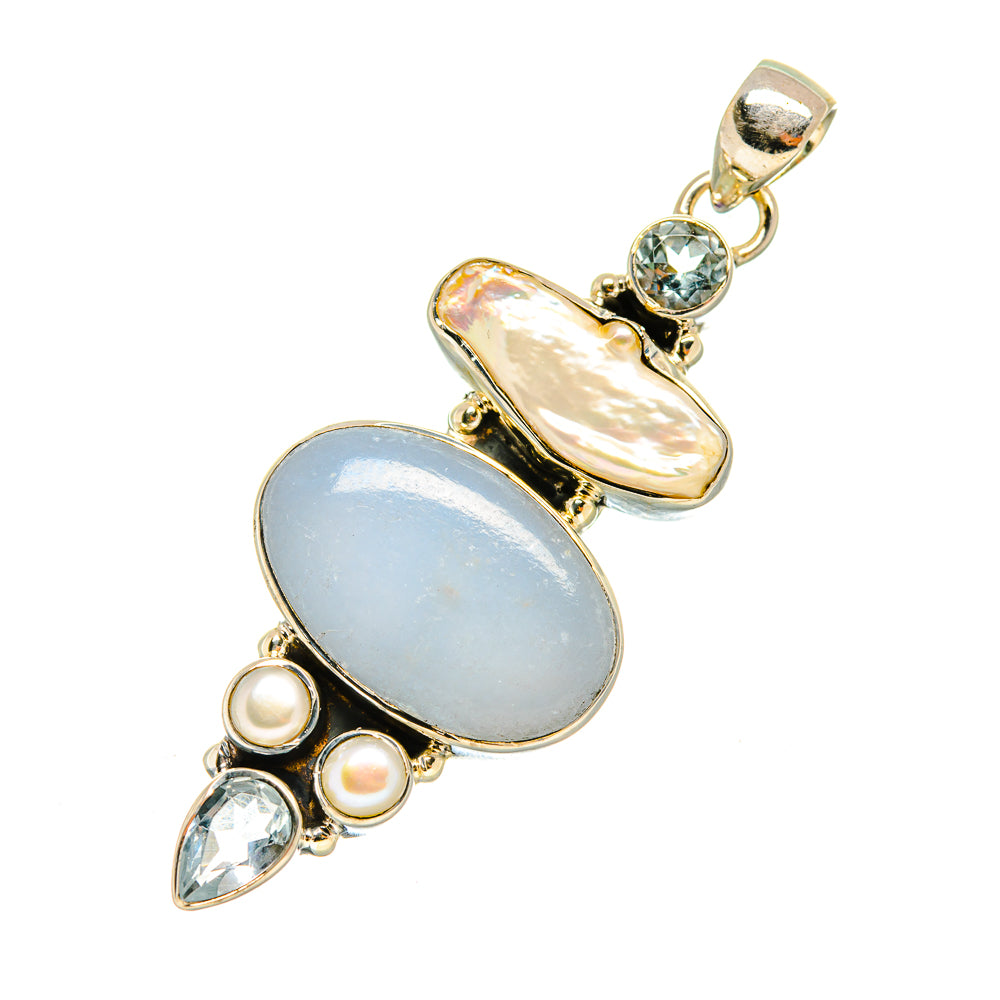 Owyhee Opal, Mother Of Pearl, Blue Topaz, Cultured Pearl Pendants handcrafted by Anasilvercos - PD8010