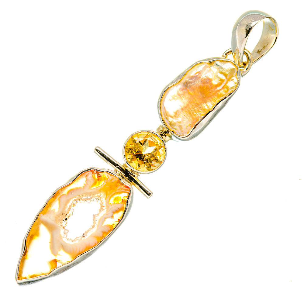 Coconut Geode Druzy, Mother Of Pearl, Citrine Pendants handcrafted by Anasilvercos - PD8021