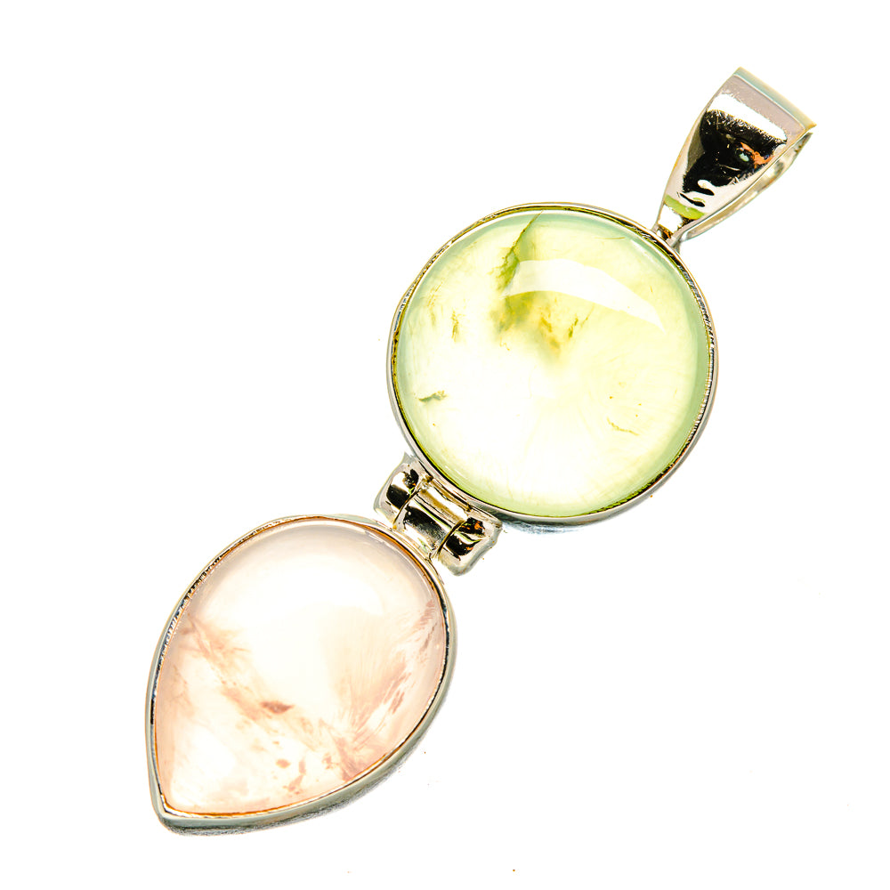 Rose Quartz, Prehnite Pendants handcrafted by Anasilvercos - PD8070